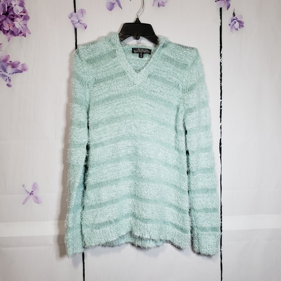 Almost Famous Sweaters - *SOLD*  Almost Famous Mint Fuzzy Hooded Sweater XL